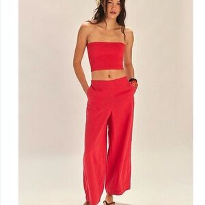 Free People Red Wide Leg Pants